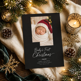 Luxury Black Baby First Christmas Photo Holiday Card