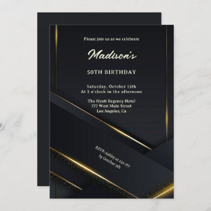 Luxury Black Background Gold Lines Birthday Invitation