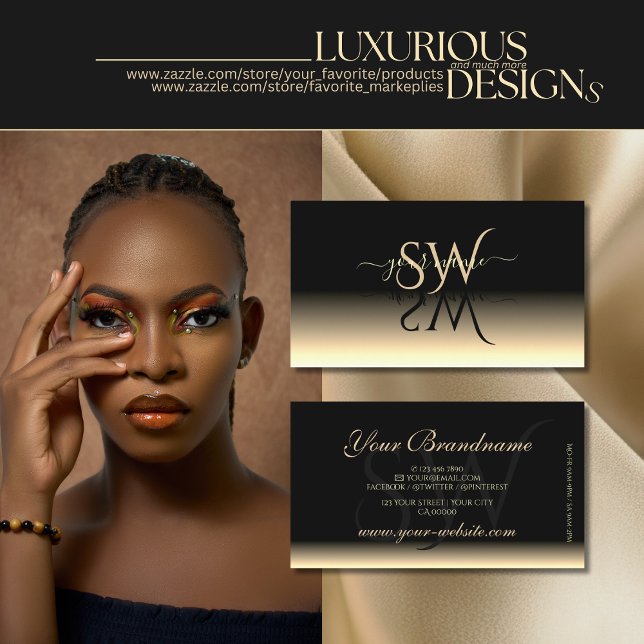 Luxury Black Beige Gradient Mirror Font Initials Business Card (Creator Uploaded)