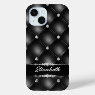 Luxury Black Bling Sparkle Diamond Custom Name iPhone 15 Case