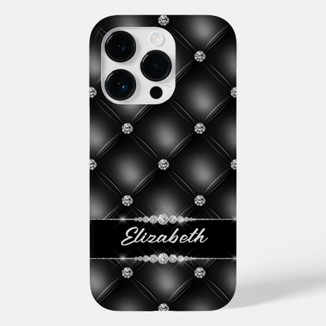 Luxury Black Bling Sparkle Diamond Custom Name  Case-Mate iPhone Case (Back)