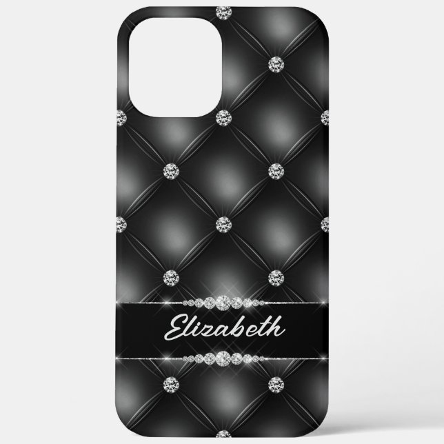 Luxury Black Bling Sparkle Diamond Custom Name  Case-Mate iPhone Case (Back)
