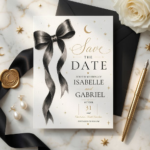 Luxury Black Bow Save the Date Card Elegant