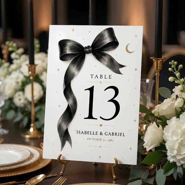 Luxury Black Bow Wedding Elegant  Table Number (Creator Uploaded)