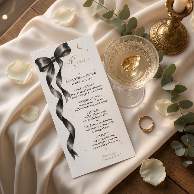 Luxury Black Bow Wedding Menu | Elegant Minimalist (Creator Uploaded)