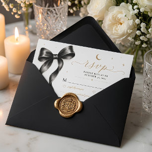 Luxury Black Bow Wedding RSVP Card Elegant