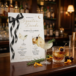 Luxury Black Bow Wedding Signature Drinks Sign