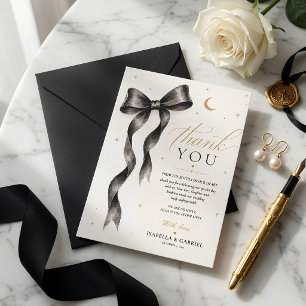 Luxury Black Bow Wedding Thank You Card   Elegant 
