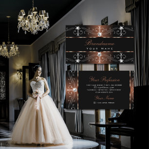 Luxury Black Brown Ornate Borders Jewels Ornaments Business Card