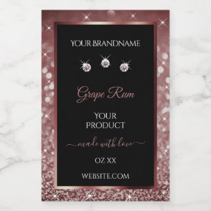 Luxury Black Burgundy Glitter Product Label Jewels