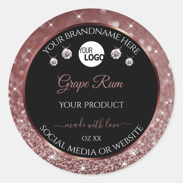 Luxury Black Burgundy Glitter Product Labels Logo (Front)