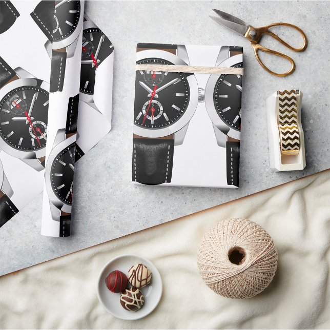 Luxury Black Chronograph Watch Stylish Timepiece  Wrapping Paper (Creator Uploaded)