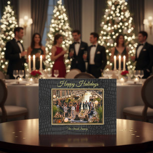 Luxury Black Crocodile Print Frame Photo Holiday Card