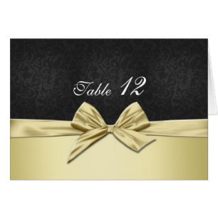 Luxury Black Damask Gold Ribbon Table card