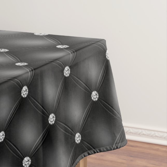 Luxury Black Diamond Tufted Pattern Tablecloth (In Situ)