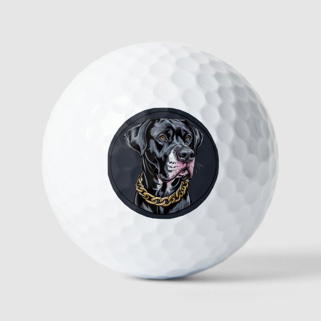 Luxury Black Dog With Gold Chain Golf Balls (Front)
