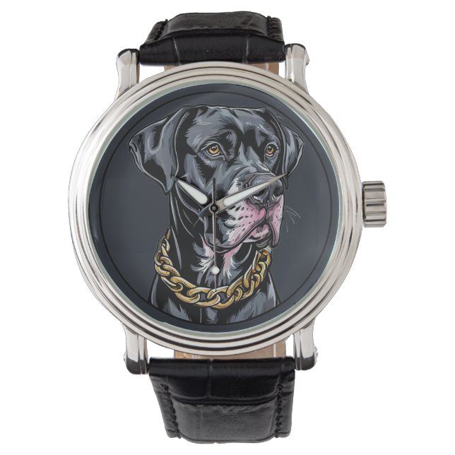 Luxury Black Dog With Gold Chain Watch (Front)