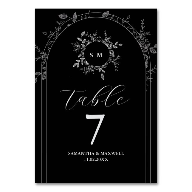 Luxury Black Elegant Custom  Table Number (Front)