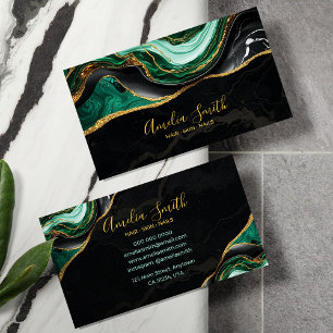 Luxury Black & Emerald Green Marble with Gold Business Card