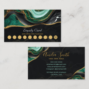 Luxury Black & Emerald Green Marble with Gold Loyalty Card