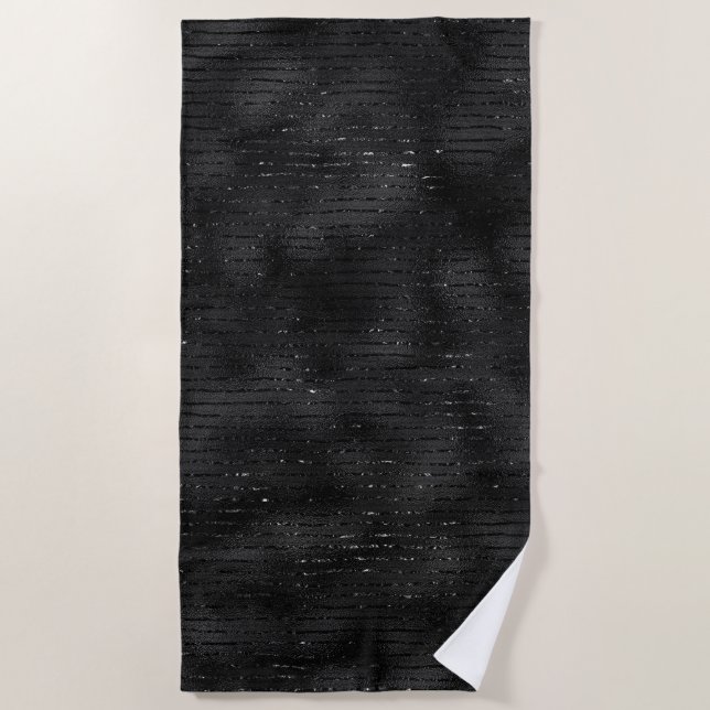 Luxury black faux glitter stripes pattern beach towel (Front)