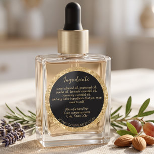 Luxury Black & Faux Gold Glitter Ingredients Label
