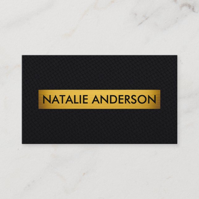 Luxury Black Faux Leather & Gold Business Card (Front)