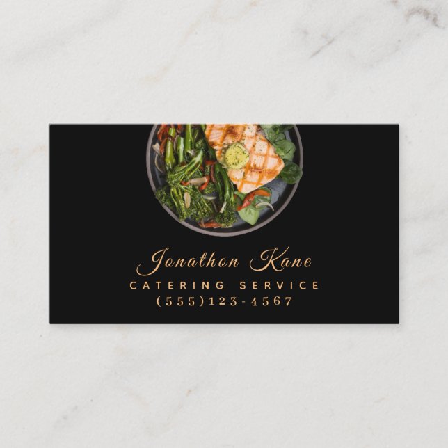 Luxury Black Food Plate Catering Chef Service Business Card (Front)