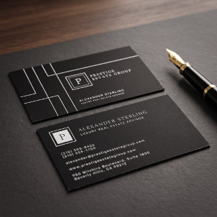Luxury Black Geometric Minimalist Monogram Design Business Card