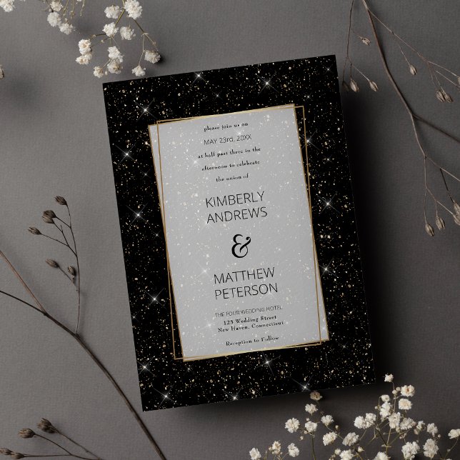 Luxury black glam gold glitter confetti Wedding Invitation (Luxury black glam gold glitter confetti Wedding )