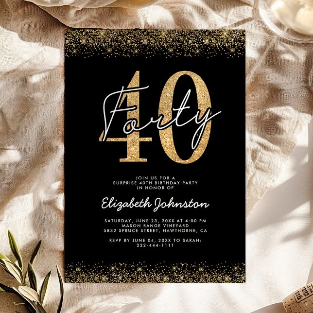 Luxury Black Gold 40th Birthday Invitation (Creator Uploaded)