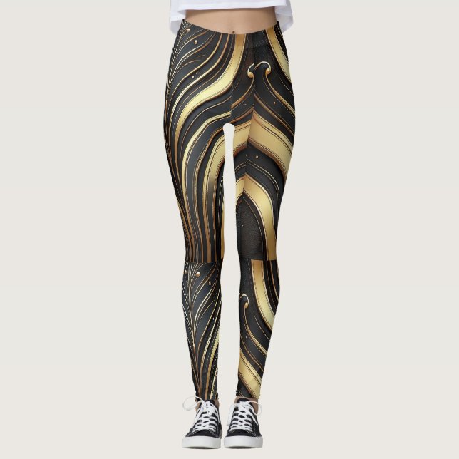 Luxury Black & Gold Abstract Leggings  (Front)