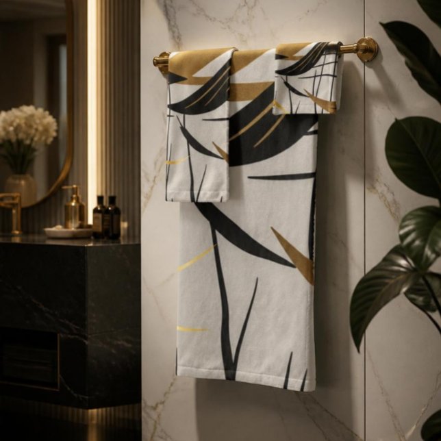 Luxury Black & Gold Abstract Line Towel Set (Creator Uploaded)