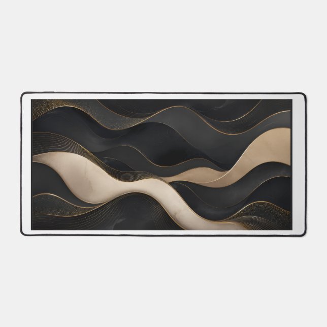 Luxury Black Gold Abstract Wave Desk Mat (Front)