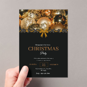 Luxury Black & Gold Acrylic Christmas Invitation