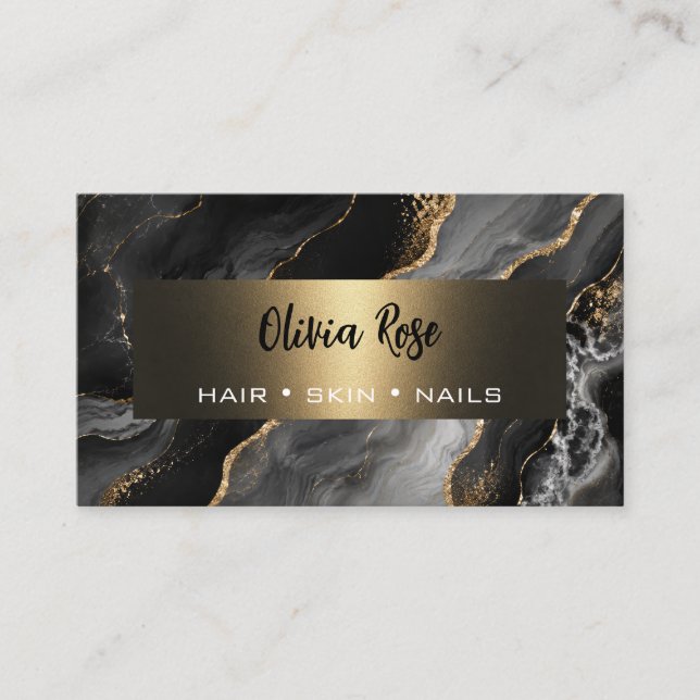 Luxury Black Gold Agate Business Card (Front)