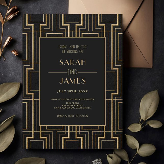 Luxury Black & Gold Art Deco Gatsby Wedding  Invitation (Creator Uploaded)