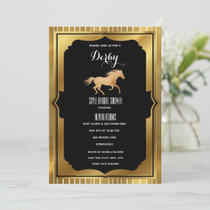Luxury Black & Gold Art Deco Kentucky Derby Bridal Invitation