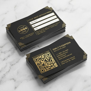 Luxury Black Gold Art Deco QR Code Minimal Design Appointment Card