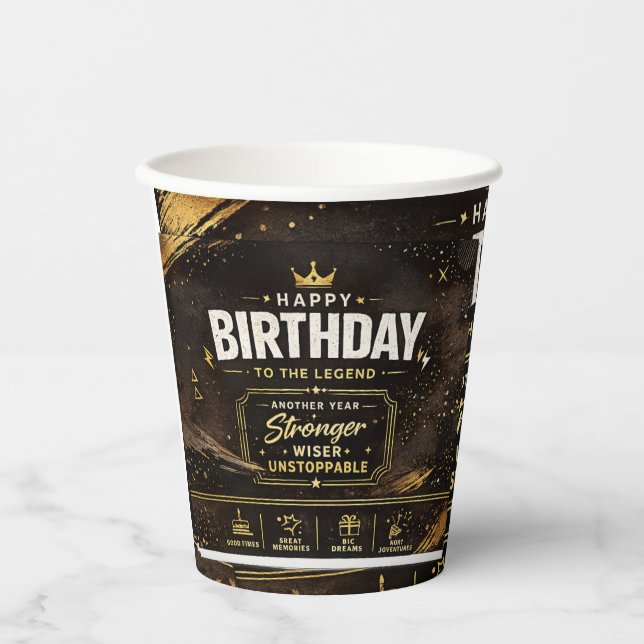 Luxury Black & Gold Birthday Paper Cup Design (Front)