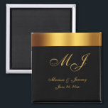 Luxury Black Gold Border Monogram Wedding Magnet<br><div class="desc">These elegant custom wedding favour magnets feature an elegant faux gold calligraphy script for your monogrammed initials,  names,  and wedding date to personalise on a simple black background with faux told border. Best of wishes for your wedding and marriage! Designed by Susan Coffey.</div>