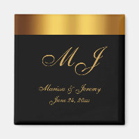 Luxury Black Gold Border Monogram Wedding