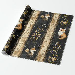 Luxury Black & Gold Botanical Fox Pattern (1) Wrapping Paper