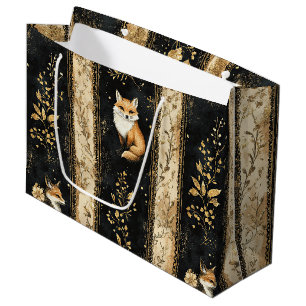 Luxury Black & Gold Botanical Fox Pattern Large Gift Bag