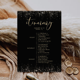 Luxury Black Gold Bridal Shower Itinerary Card