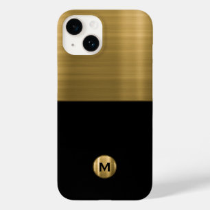 Luxury Black Gold Brushed Metal Monogram Case-Mate iPhone 14 Case