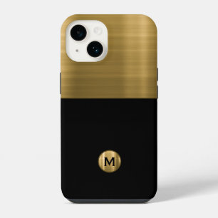 Luxury Black Gold Brushed Metal Monogram iPhone 14 Case