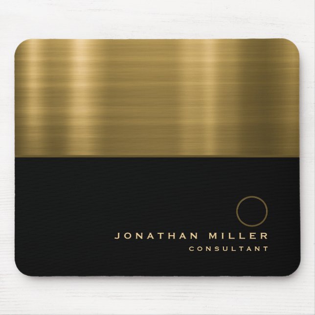 Luxury Black Gold Brushed Metal Monogram Mouse Pad (Front)