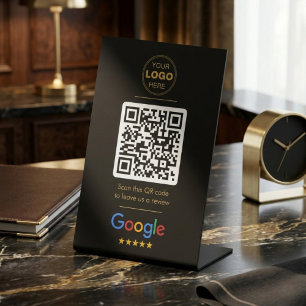 Luxury Black Gold Business Review QR Code Pedestal Sign