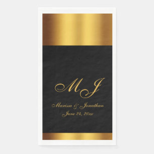 Luxury Black Gold Calligraphy Border Wedding Napkin